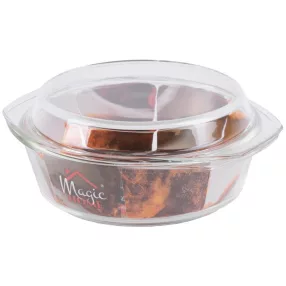   Sütőtál, MagicHome, 2500 ml + 1200 ml, átlátszó, 29 × 25 × 10,4 cm, kerek, edzett boroszilikát üveg, hőálló -40 – +400 °C, mosogatógépben mosható