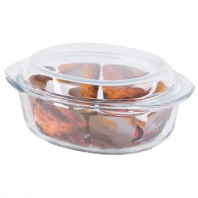   Sütőtál, MagicHome, 3500 ml + 1380 ml, átlátszó, 33,2 × 23 × 13,8 cm, kerek, edzett boroszilikát üveg, hőálló -40 – +400 °C, mosogatógépben mosható