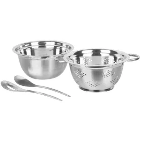   Salátatál készlet, MagicHome, 24 cm, 3 l, 4 részes, rozsdamentes acél, szűrővel és 2 adagoló kanállal, mosogatógépben mosható