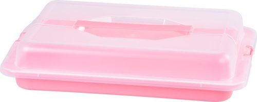 Süteményes doboz, MagicHome Caker CC09E, rózsaszín, 430 x 290 x 80 mm, műanyag, fedeles, két kapoccsal zárható, hűtőszekrényben tárolható