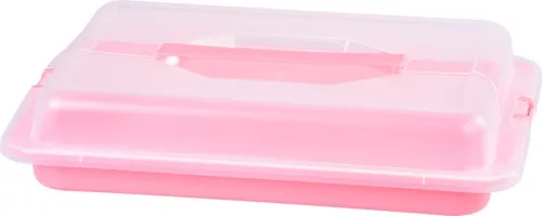 Süteményes doboz, MagicHome Caker CC09E, rózsaszín, 430 x 290 x 80 mm, műanyag, fedeles, két kapoccsal zárható, hűtőszekrényben tárolható