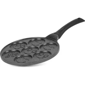   Palacsintasütő, MagicHome, 27 cm, fekete, indukciós, 7 rekeszes, mosolymintás palacsinta és tükörtojás sütő, tapadásmentes, öntöttvas