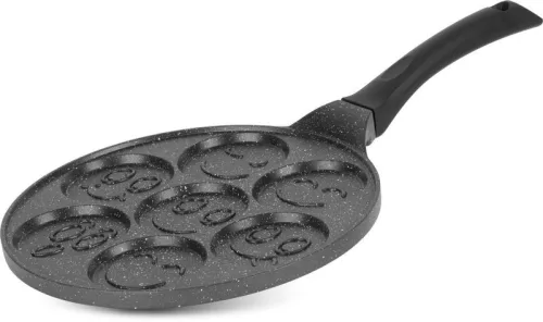 Palacsintasütő, MagicHome, 27 cm, fekete, indukciós, 7 rekeszes, mosolymintás palacsinta és tükörtojás sütő, tapadásmentes, öntöttvas