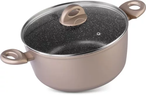 Lábas, MagicHome Coffee Brown Line, 28 cm, 5,9 l, barna, tapadásmentes, márványbevonat, indukciós alj, minden tűzhelyhez, mosogatógépben mosható, fedővel, alumínium
