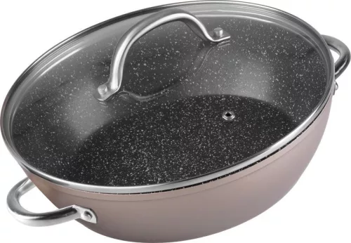 Lábas, MagicHome Coffee Brown Line, 26 cm, 2,8 l, barna, tapadásmentes, márványbevonat, indukciós alj, minden tűzhelyhez, mosogatógépben mosható, fedővel, alumínium
