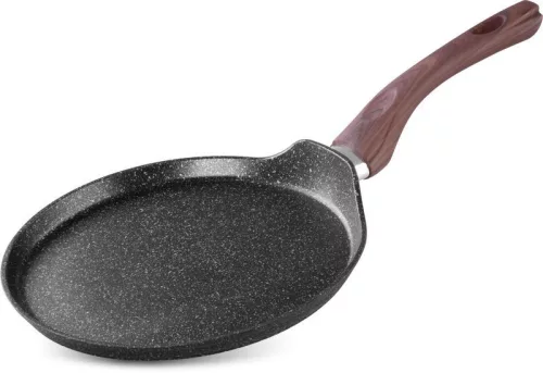 Palacsintasütő, MagicHome Black Marble Line, 25 cm, fekete, tapadásmentes, 3 rétegű márványbevonat, indukciós, mosogatógépben mosható, fa bevonatú nyél