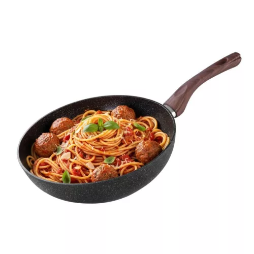 Wok serpenyő, MagicHome Black Marble Line, 28 cm, fekete, márványhatású, tapadásmentes, alumínium, indukciós, mosogatógépben mosható