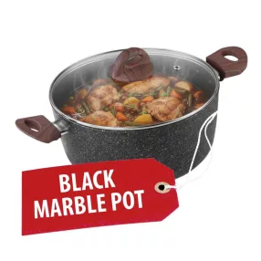   Lábas, MagicHome Black Marble Line, 28 cm, 5,9 l, fekete, fedővel, tapadásmentes, 3 rétegű márványbevonat, indukciós alj, mosogatógépben mosható