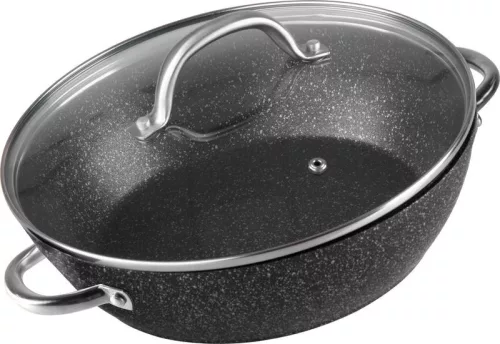 Lábas, MagicHome Black Marble Line, 26 cm, 2,8 l, fekete, fedővel, tapadásmentes, 3 rétegű márványbevonat, indukciós alj, mosogatógépben mosható