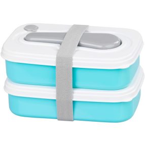   Tárolódoboz szett, MagicHome, türkiz, 2 db, 2000 ml (2 × 1000 ml), 208 × 135 × 124 mm, téglalap alakú, 2 részes, villával/kanállal, műanyag, mosogatógépben mosható, hűtő- és fagyasztóálló