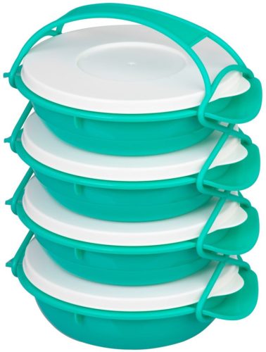 Tárolódoboz szett, MagicHome, türkiz, 4 db, 4000 ml (4 x 1000 ml), 224 x 205 x 295 mm, kerek, műanyag, mosogatógépben mosható, hűtő- és fagyasztóbarát