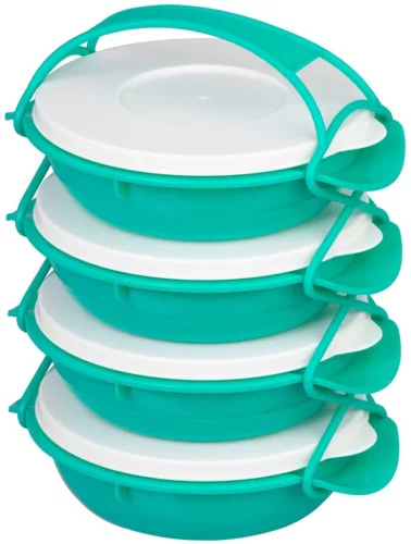 Tárolódoboz szett, MagicHome, türkiz, 4 db, 4000 ml (4 x 1000 ml), 224 x 205 x 295 mm, kerek, műanyag, mosogatógépben mosható, hűtő- és fagyasztóbarát