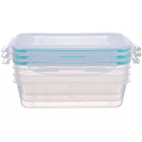   Tárolódoboz szett, MagicHome YH377, átlátszó, 3 db, 1350 ml, 155 x 215 x 75 mm, téglalap alakú, klipszes, műanyag, mikrózható, mosogatógépben mosható
