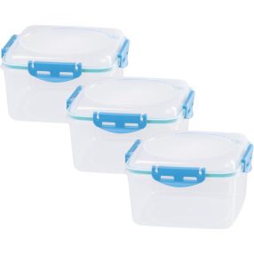   Tárolódoboz szett, MagicHome YH309, átlátszó, 3 db, 1200 ml, 170 × 170 × 126 mm, négyzet alakú, klipszes, műanyag, mikrózható, mosogatógépben mosható