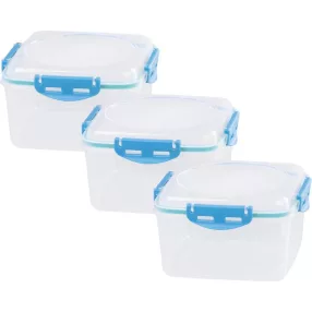   Tárolódoboz szett, MagicHome YH309, átlátszó, 3 db, 1200 ml, 170 × 170 × 126 mm, négyzet alakú, klipszes, műanyag, mikrózható, mosogatógépben mosható