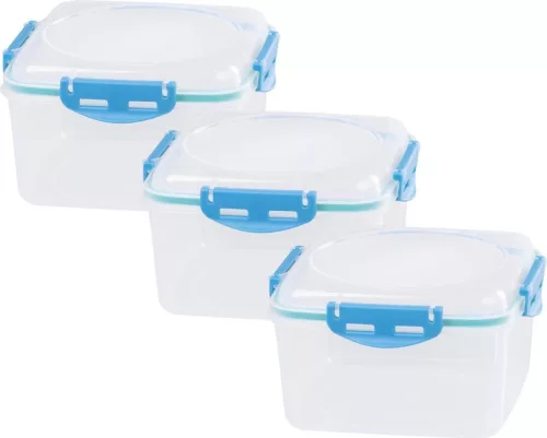 Tárolódoboz szett, MagicHome YH309, átlátszó, 3 db, 1200 ml, 170 × 170 × 126 mm, négyzet alakú, klipszes, műanyag, mikrózható, mosogatógépben mosható