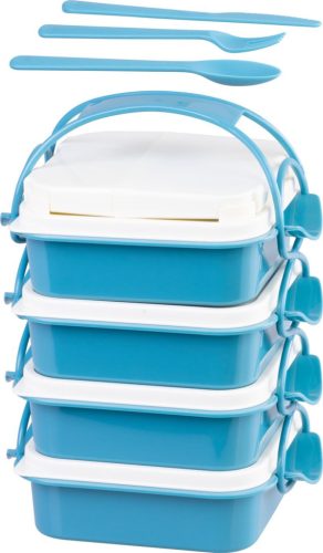 Tárolódoboz szett, MagicHome, kék, 4 db, 800 ml, 160 x 195 x 260 mm, téglalap alakú, evőeszközökkel, műanyag, mosogatógépben mosható