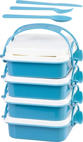 Tárolódoboz szett, MagicHome, kék, 4 db, 800 ml, 160 x 195 x 260 mm, téglalap alakú, evőeszközökkel, műanyag, mosogatógépben mosható