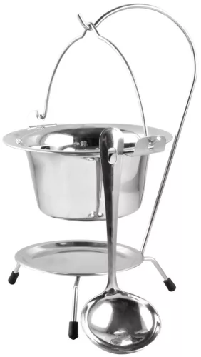Tálalókészlet, MagicHome, mini bogrács állvánnyal és merőkanállal, 17 cm, 800 ml, rozsdamentes acél