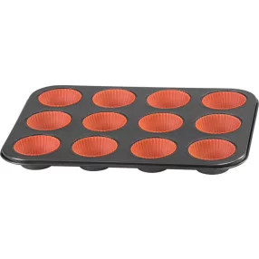   Muffin sütőforma, MagicHome, 12 db, 35 x 26,5 x 3 cm, tapadásmentes, szénacél, szilikon formákkal, 230 °C-ig használható