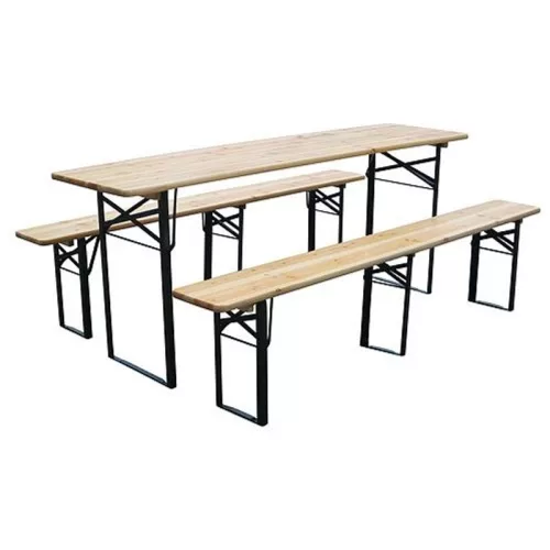 Strend Pro Dortmund Standard3 sörpad szett, 175 x 45 x 75 cm, barna, összecsukható fém lábakkal, lakkozott fa felülettel, kültéri használatra