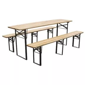   Strend Pro Dortmund Medium3 sörpad szett, 200 x 50 x 77 cm, barna, összecsukható fém lábakkal, lakkozott fa felülettel, kültéri használatra