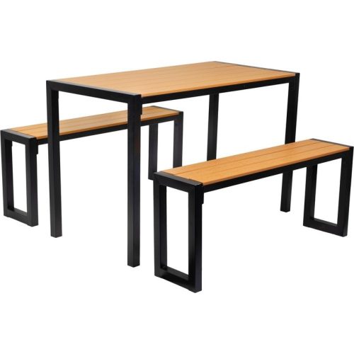 Strend Pro Gardiva kerti asztal és pad garnitúra, 118 x 58 x 75,5 cm, barna, masszív fémvázas fa kialakítás, kültéri használatra