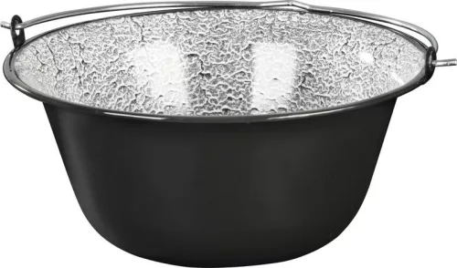 Bogrács, MagicHome, 12 l, 39,8 × 18 cm, fekete-szürke, zománcozott acél, gulyáshoz, nyílt tűzre akasztható, fedő nélkül