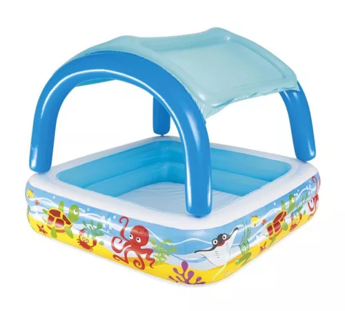 BESTWAY, 52192 medence, Coral reef, felfújható gyermekmedence tetővel, 1,47 x 1,47 x 1,22 m