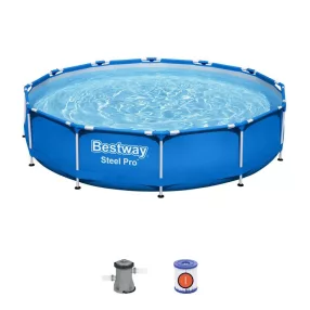   Csővázas medence, Bestway Steel Pro 366 x 76 cm, kerek, papírszűrős szűrővel, DuraPlus falazat, korrózióálló fémkeret, leeresztő szeleppel, 6473 l (56681)