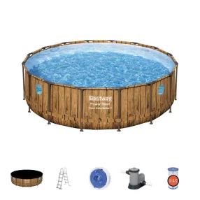   BESTWAY Power Steel Vista csővázas medence szett, 488 x 122 cm, papírszűrős, létrával, ChemConnect adagolóval, takaróponyvával (56725)
