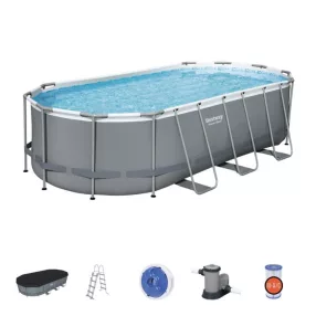   BESTWAY Power Steel csővázas medence szett, 549 x 274 x 122 cm, ovális, papírszűrős, létrával, ChemConnect adagolóval, takaróponyvával (56710)