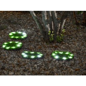   Napelemes kerti lámpa, Strend Pro Garden 6155, zöld, kör alakú gyepburkoló lapok, 24 cm, 4 db, 4 x 8 LED, műfűből készült, akkumulátoros