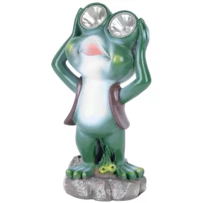   Kerti dekoráció, Strend Pro, béka figura, 14 x 12 x 25 cm, poligyanta, 2 LED, napelemes és elemes (1 db AAA)