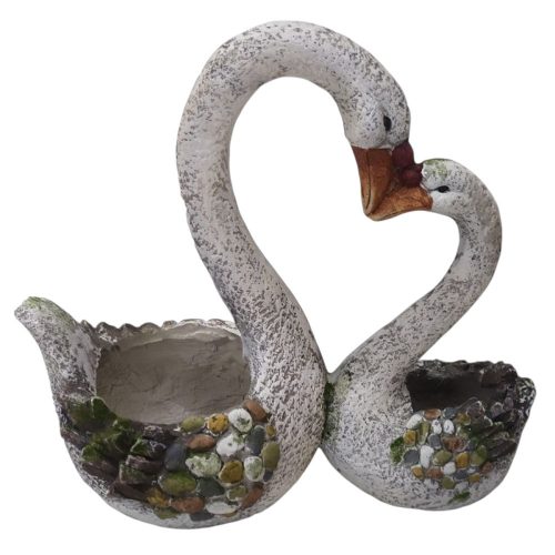 Kerti dekoráció, MagicHome Gecco, hattyúpár, fehér, 49 x 23 x 45 cm, magnézia, egyben virágtartó is