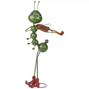  Kerti dekoráció, MagicHome Mecco, hangya hegedűvel, zöld, 27 x 17 x 68 cm, fém