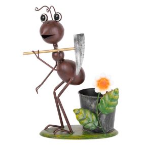   Kerti dekoráció, MagicHome Mecco, hangya kapával, barna, 28 x 16 x 40 cm, fém, egyben virágtartó is