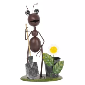   Kerti dekoráció, MagicHome Mecco, hangya ásóval, barna, 26 x 16 x 40 cm, fém, egyben virágtartó is (TC8090817)