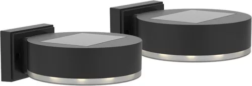 Napelemes fali lámpa, Strend Pro Garden, fekete, 2 db, 14 x 12 x 5,5 cm, SMD LED, melegfehér fény, akkumulátoros, műanyag