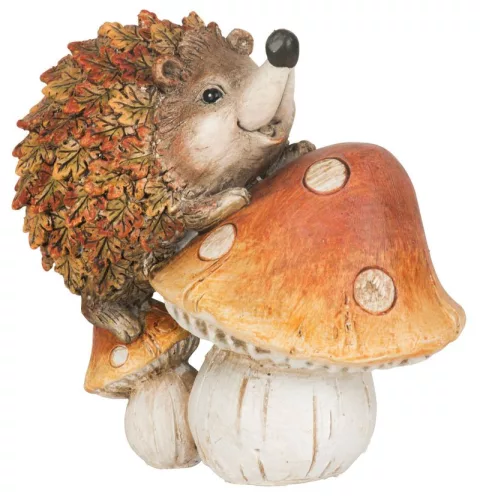 Kerti dekoráció, MagicHome, sündisznó gombán, 12,5 x 8 x 12 cm, kerámia, kézzel festett