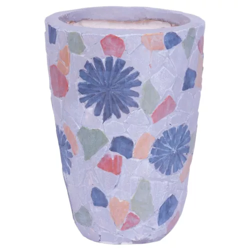 Kerámia virágcserép, MagicHome, szürke, mozaikkal díszített, átmérő: 20,5 cm, magasság: 28 cm, kézzel kirakott minták, kerek