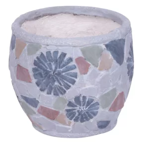  Kerámia virágcserép, MagicHome, szürke, mozaikkal díszített, átmérő: 22 cm, magasság: 19 cm, kézzel kirakott minták, kerek