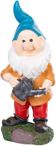 Kerti dekoráció, MagicHome, törpe öntözőkannával, narancssárga, 12,5 x 12 x 30 cm, poligyanta