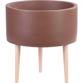   Kerámia virágcserép, MagicHome, cappuccino, átmérő: 32 cm, magasság: 33 cm, fa lábakkal, hengeres, kerek