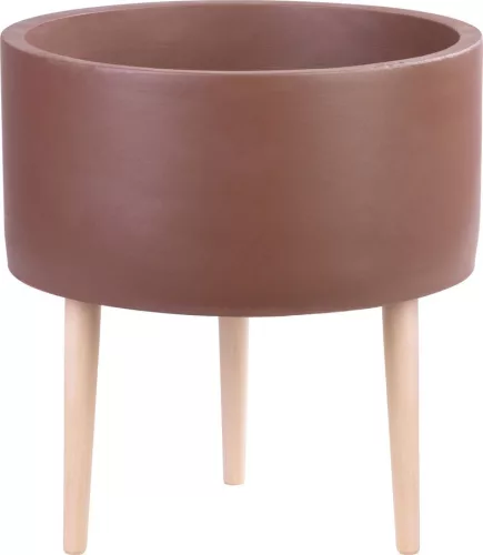 Kerámia virágcserép, MagicHome, cappuccino, átmérő: 32 cm, magasság: 33 cm, fa lábakkal, hengeres, kerek