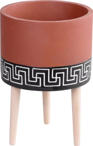 Kerémia virágcserép, MagicHome, terrakotta/fekete, átmérő: 22 cm, magasság: 31 cm, fa lábakkal, hengeres, kerek