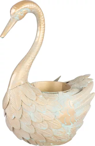 Kerti dekoráció, MagicHome Mecco, lúd, arany, 35 x 18 x 43 cm, fém, egyben virágtartó is (TC8091651)