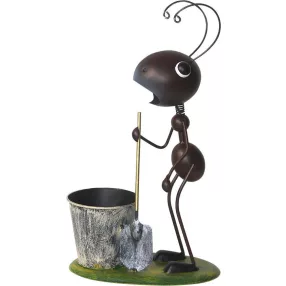   Kerti dekoráció, MagicHome Mecco, hangya ásóval, barna, 25 x 14 x 44 cm, fém, egyben virágtartó is (TC8091794)