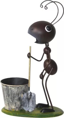 Kerti dekoráció, MagicHome Mecco, hangya ásóval, barna, 25 x 14 x 44 cm, fém, egyben virágtartó is (TC8091794)