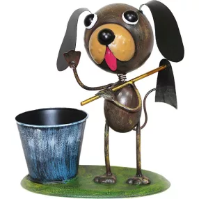   Kerti dekoráció, MagicHome Mecco, kutya kapával, barna, 27 x 16 x 29 cm, fém, egyben virágtartó is (TC8091797)